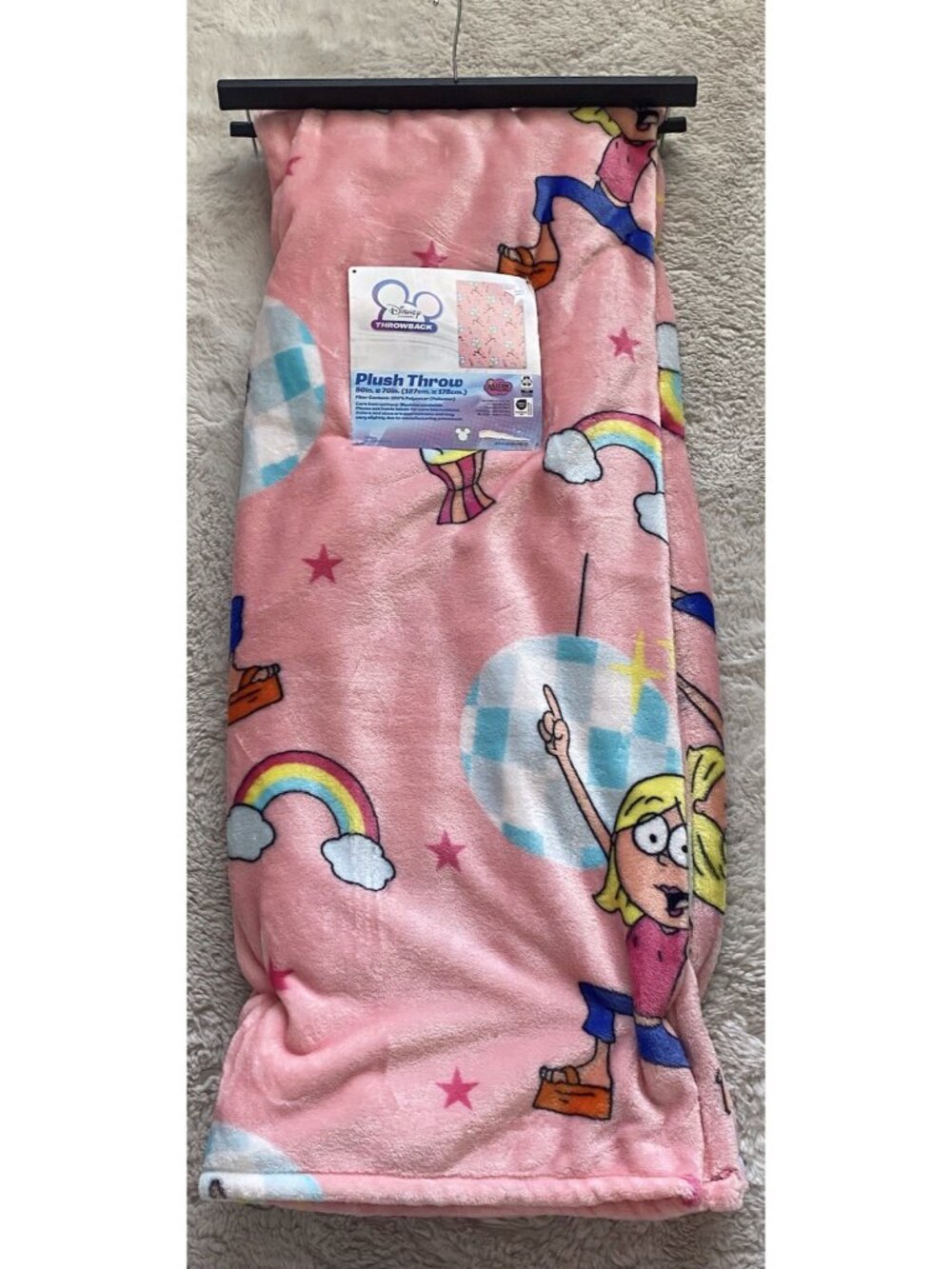 Disney Throwback Lizzie McGuire Disco Ball Pink Soft Throw Blanket 50” X 70” NEW
